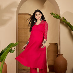 Stylum Women's Pink Solid Crepe A-Line Kurta Pant Set (KPPINKKOTA)