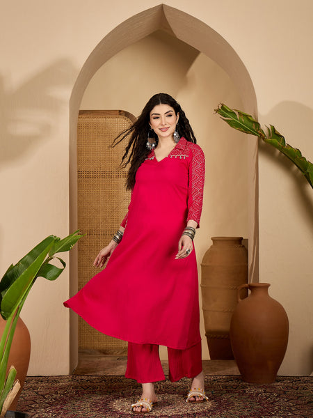 Stylum Women's Pink Solid Crepe A-Line Kurta Pant Set (KPPINKKOTA)