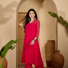 Stylum Women's Pink Solid Crepe A-Line Kurta Pant Set (KPPINKKOTA)