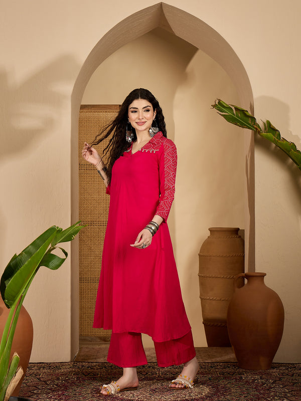 Stylum Women's Pink Solid Crepe A-Line Kurta Pant Set (KPPINKKOTA)