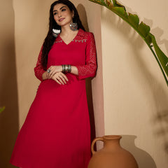 Stylum Women's Pink Solid Crepe A-Line Kurta Pant Set (KPPINKKOTA)