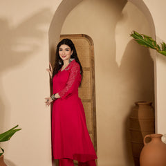 Stylum Women's Pink Solid Crepe A-Line Kurta Pant Set (KPPINKKOTA)