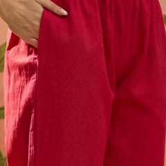 Stylum Women's Red Solid & Embroidered Cotton A-Line Kurta Pant Set (KPREDBOOM)