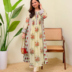 Stylum Women's Green Floral Printed Voile A-Line Kurta Pant Set (KPRUSTSIMPY)