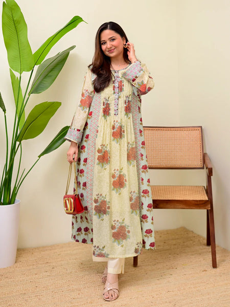Stylum Women's Green Floral Printed Voile A-Line Kurta Pant Set (KPRUSTSIMPY)