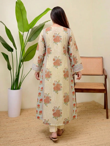 Stylum Women's Green Floral Printed Voile A-Line Kurta Pant Set (KPRUSTSIMPY)