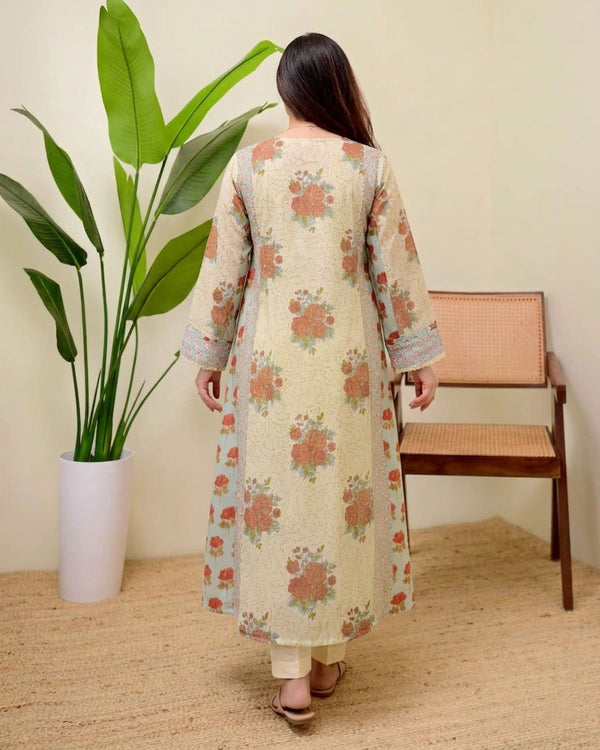 Stylum Women's Green Floral Printed Voile A-Line Kurta Pant Set (KPRUSTSIMPY)