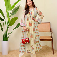 Stylum Women's Green Floral Printed Voile A-Line Kurta Pant Set (KPRUSTSIMPY)