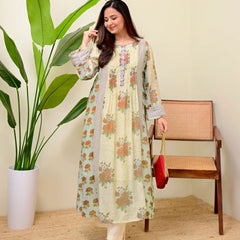 Stylum Women's Green Floral Printed Voile A-Line Kurta Pant Set (KPRUSTSIMPY)