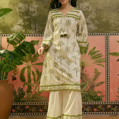 Stylum Women's White Tropical Printed Cotton Straight Kurta Palazzo Set (KPWHITEKIGER)