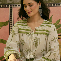 Stylum Women's White Tropical Printed Cotton Straight Kurta Palazzo Set (KPWHITEKIGER)