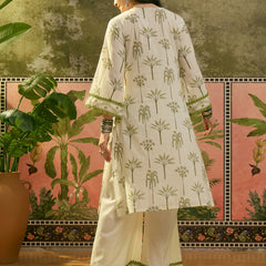 Stylum Women's White Tropical Printed Cotton Straight Kurta Palazzo Set (KPWHITEKIGER)