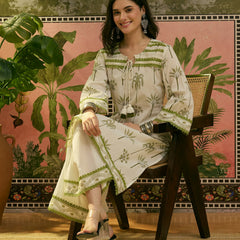 Stylum Women's White Tropical Printed Cotton Straight Kurta Palazzo Set (KPWHITEKIGER)