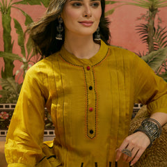 Stylum Women's Yellow Solid Printed Voile Straight Kurta Pant Set (KPYELLOWYODA)