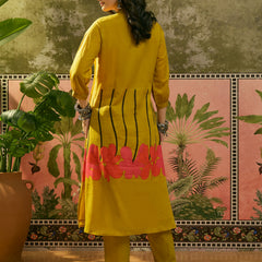 Stylum Women's Yellow Solid Printed Voile Straight Kurta Pant Set (KPYELLOWYODA)
