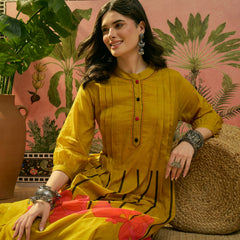 Stylum Women's Yellow Solid Printed Voile Straight Kurta Pant Set (KPYELLOWYODA)