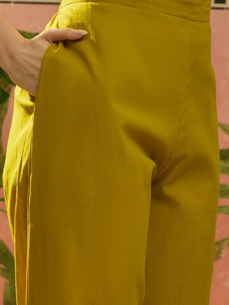 Stylum Women's Yellow Solid Printed Voile Straight Kurta Pant Set (KPYELLOWYODA)