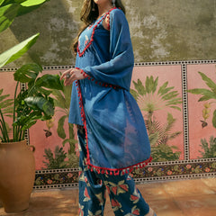 Stylum Women's Blue Solid Cotton Straight Kurti Salwar Dupatta Set (KSDBLUEJUREL)