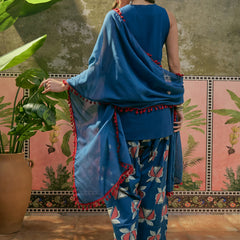 Stylum Women's Blue Solid Cotton Straight Kurti Salwar Dupatta Set (KSDBLUEJUREL)