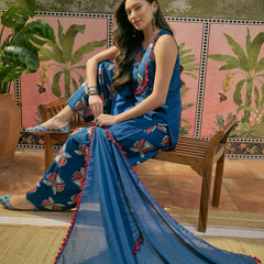 Stylum Women's Blue Solid Cotton Straight Kurti Salwar Dupatta Set (KSDBLUEJUREL)
