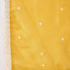 Stylum Women's Mustard Solid & Embroidered Net Straight Kurti Sharara Dupatta Set (KSDMUSTARDGISU)