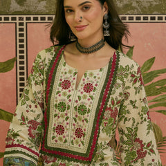 Stylum Women's Red Floral Printed & Embroidered Cotton A-Line Kurti Farshi Salwar Set (KSREDALIZA)