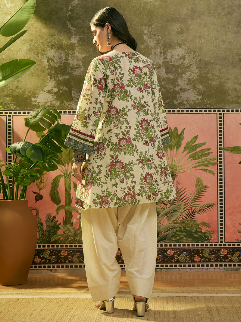 Stylum Women's Red Floral Printed & Embroidered Cotton A-Line Kurti Farshi Salwar Set (KSREDALIZA)