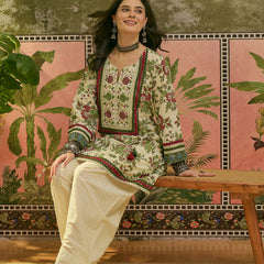 Stylum Women's Red Floral Printed & Embroidered Cotton A-Line Kurti Farshi Salwar Set (KSREDALIZA)
