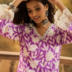 Stylum Women's Purple Floral Printed Cotton Straight Kurta (PURPLEGALI)