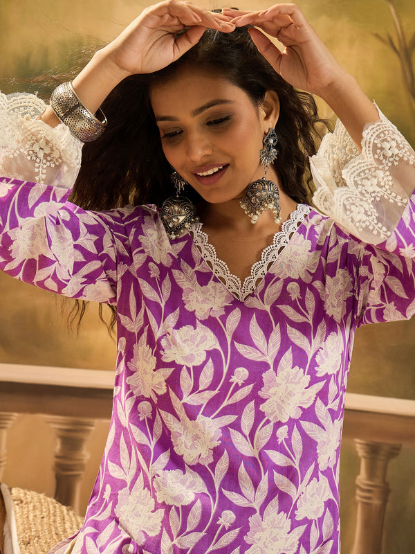 Stylum Women's Purple Floral Printed Cotton Straight Kurta (PURPLEGALI)