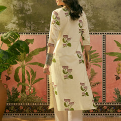 Stylum Women's Red Floral Printed & Embroidered Cotton Straght Kurta (REDDLUXE)
