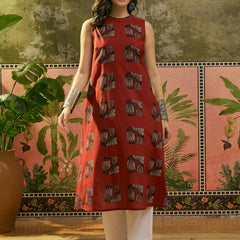 Stylum Women's Rust Block Printed Rayon Straight Kurta (RUSTMACAU)