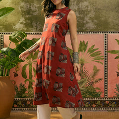 Stylum Women's Rust Block Printed Rayon Straight Kurta (RUSTMACAU)