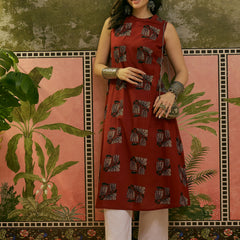 Stylum Women's Rust Block Printed Rayon Straight Kurta (RUSTMACAU)