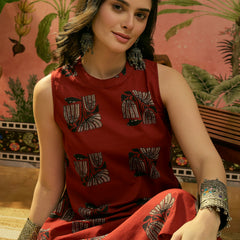Stylum Women's Rust Block Printed Rayon Straight Kurta (RUSTMACAU)