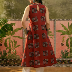 Stylum Women's Rust Block Printed Rayon Straight Kurta (RUSTMACAU)