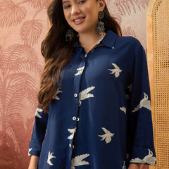 Stylum Women's Blue Printed Rayon High-Low Shirt (TOPBLUESAUNF)