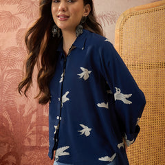 Stylum Women's Blue Printed Rayon High-Low Shirt (TOPBLUESAUNF)