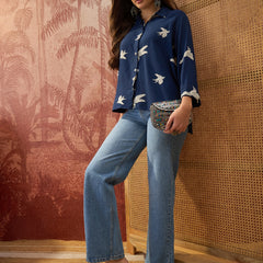 Stylum Women's Blue Printed Rayon High-Low Shirt (TOPBLUESAUNF)