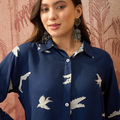 Stylum Women's Blue Printed Rayon High-Low Shirt (TOPBLUESAUNF)