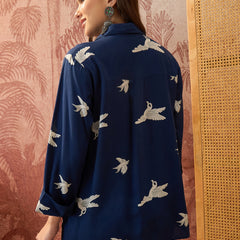 Stylum Women's Blue Printed Rayon High-Low Shirt (TOPBLUESAUNF)