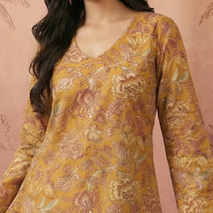 Stylum Women's Mustard Floral Printed Cotton Straight Top (TOPMUSTKRISH)