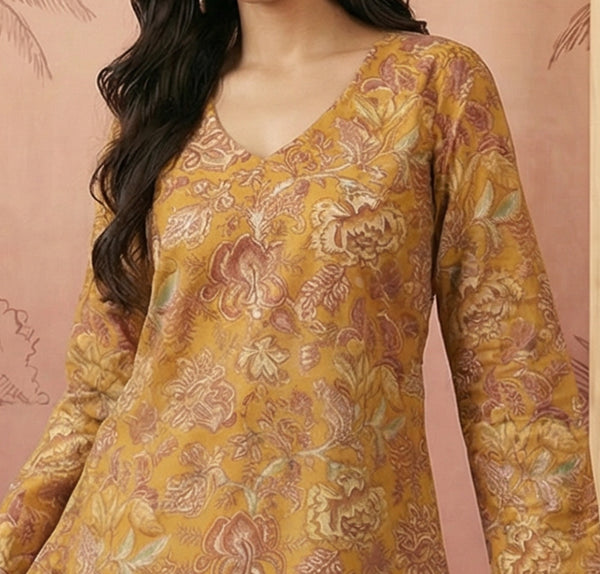 Stylum Women's Mustard Floral Printed Cotton Straight Top (TOPMUSTKRISH)