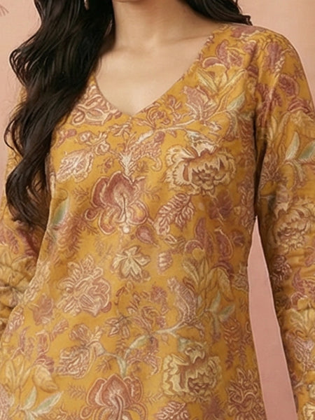 Stylum Women's Mustard Floral Printed Cotton Straight Top (TOPMUSTKRISH)