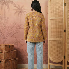 Stylum Women's Mustard Floral Printed Cotton Straight Top (TOPMUSTKRISH)