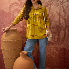 Stylum Women's Yellow Palm Tree Printed Cotton Shirt (TOPYELLOWKARA)