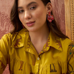 Stylum Women's Yellow Palm Tree Printed Cotton Shirt (TOPYELLOWKARA)