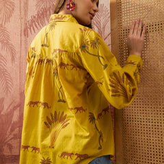 Stylum Women's Yellow Palm Tree Printed Cotton Shirt (TOPYELLOWKARA)