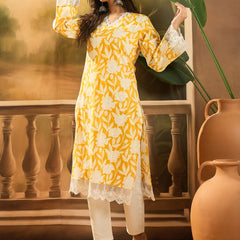 Stylum Women's Yellow Floral Printed Cotton Straight Kurta (YELLOWGALI)