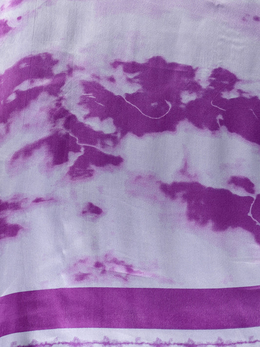Stylum Women's Tie & Dye Print Satin Saree (lavendershakira)